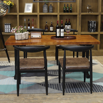 Solid wood dining table and chair combination American vintage loft wrought iron long table log rectangular old simple cafe table
