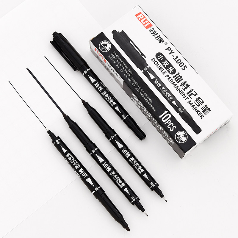 小双头油性记号笔粗细两用文具学生油性笔办公标记黑色细头马克笔_7折