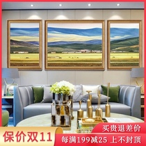 Hand-painted landscape oil painting back with backing mountain European living room decorative painting American light luxury sofa wall to attract wealth feng shui hanging painting