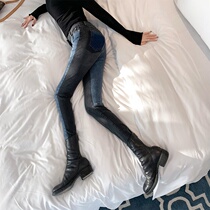 Autumn and winter sexy jeans design sense high waist slim high foot pants fashion stitching tight pencil pants