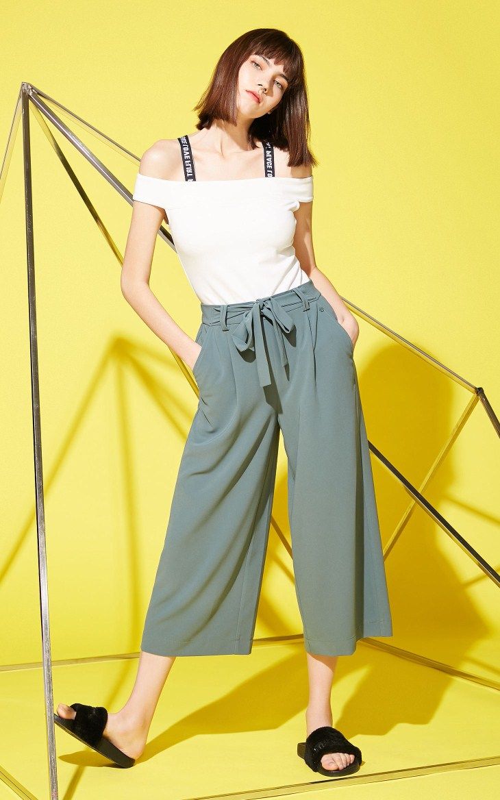 【满500减50】only冬季新品系带纯色九分阔腿休闲裤女|11736j510 模特