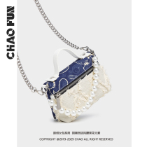 Original Danning Pack retro denim fabric Girl Bag Chain Pouch made of old texture Cashew Nuts Flowers Beggar Bag Single Shoulder Bag Tide