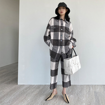 Ballroom original design yak velvet jacquard plaid shirt style Lazy suit jacket pants two-piece female spring