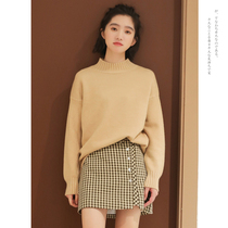 Semi-turtleneck sweater womens winter loose outside wear 2021 new interior play base Japanese retro lazy niche design sense