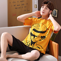Summer cotton short sleeve thin mens pajamas cartoon size 200kg set summer students cotton home clothes