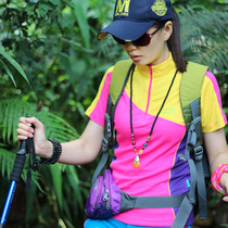 Outdoor quick-drying clothes womens short-sleeved top size mountaineering walking half-sleeved collar slim color sunscreen sports T-shirt
