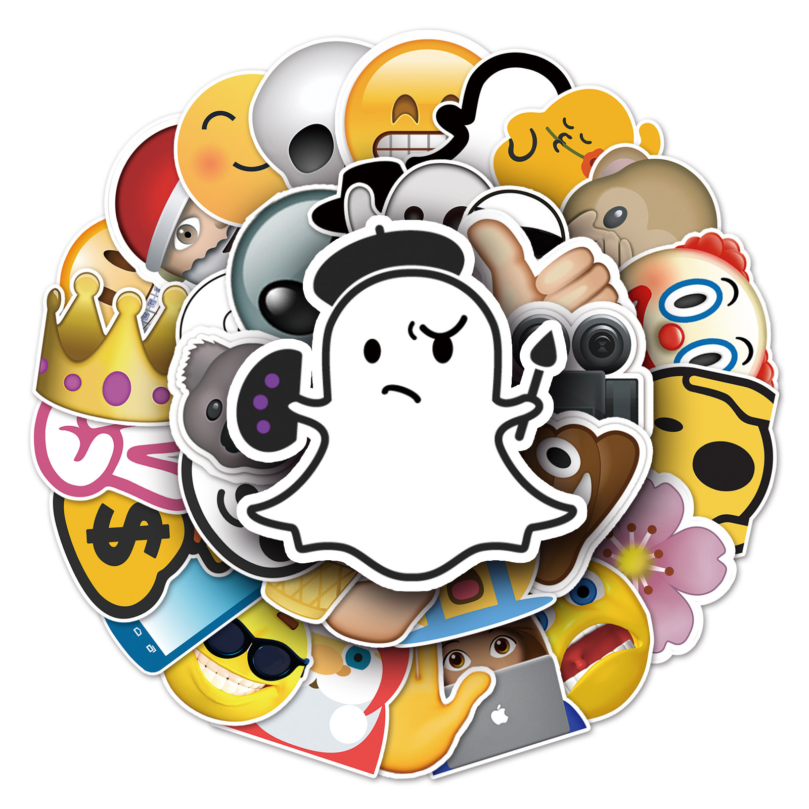 52张卡通表情符号涂鸦行李箱滑板手机平板笔记本电脑防水无痕贴纸
