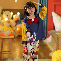 Childrens sleepwear girls autumn cotton long sleeve thin zhong da tong tracksuit little girl baby autumn and winter suit