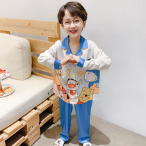 Childrens pajamas boys spring and autumn ice silk long sleeve thin suit small children summer baby home clothes