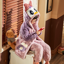 Childrens pajamas girls winter coral velvet three-layer cotton thickened flannel parent-child mother and daughter Autumn and Winter home wear