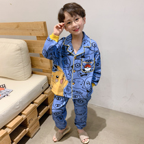 Childrens pajamas spring and autumn cotton boy long sleeve thin little boy baby cartoon middle and big child home clothing set
