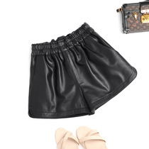Sheep leather shorts women leather pants 2021 autumn and winter New Fashion loose slim waist casual pants wide leg pants