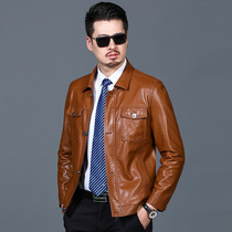 New big name 2021 autumn and winter mens lapel real leather jacket Haining middle-aged sheep leather plus fleece coat