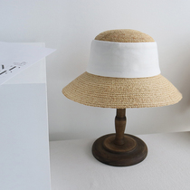 Japanese raffia grass splicing sun hat lady summer breathable sunscreen hat big Eaves hat straw fishermans hat sunshade