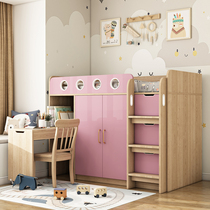 Children semi-high bed small family type with desk storage wardrobe bed cloakroom integrated bed function upper bed lower cabinet girl