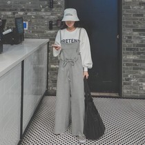 Spot Korea Spring and Autumn Women's New Cotton College Simple Loose Burr Cute Age Reduction Strap Pants Jumpsuit Tide