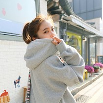 Special spot loose large size pullover hoodie Korea Dongdaemun Spring and Autumn Pure Color Net Edition terry cotton college