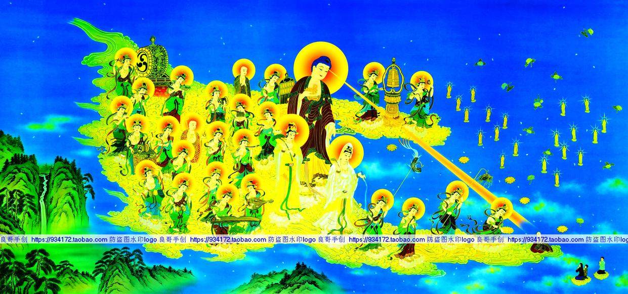 展示与对比:包邮 丝线/棉线 满绣印花十字绣 阿弥陀佛 新版西方三圣接