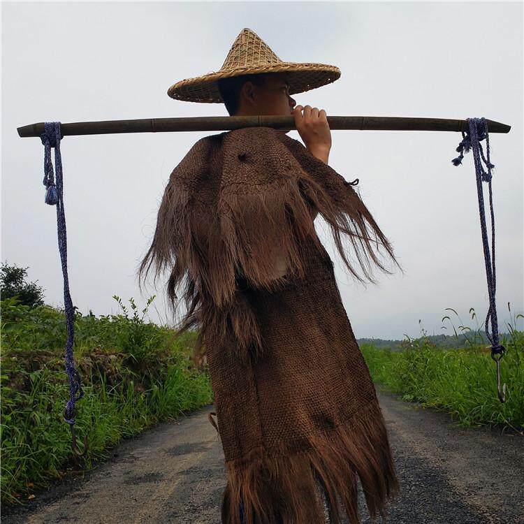 竹扁担挑水扁担竹挑子儿童扁担竹制挑簸箕纯手工楠竹铁钩麻绳道具