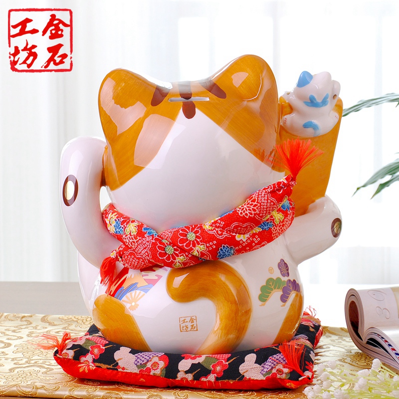 Stone workshop plutus cat furnishing articles piggy bank large Japanese ceramic piggy bank creative the counter opening gifts