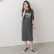 2022 new pregnant women summer dress pure cotton over knee long dress Loose Sloth out for extra-long T-shirt dress with dress