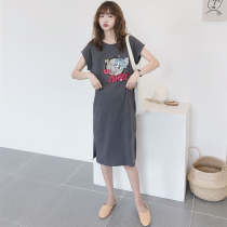 2022 new gestational woman in summer loaded with knee length dress extra-long dress pure cotton Summer sloth man T-shirt dress with dress