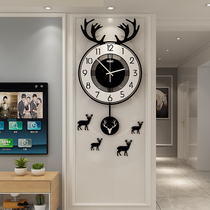 Nordic deer head art clock wall clock living room household fashion wall clock modern simple atmosphere creative personality clock