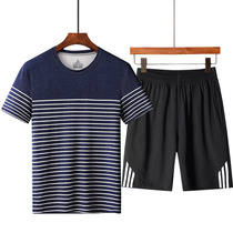 Dad summer clothes mens summer casual sportswear Ice silk father summer clothes middle-aged sports suit men