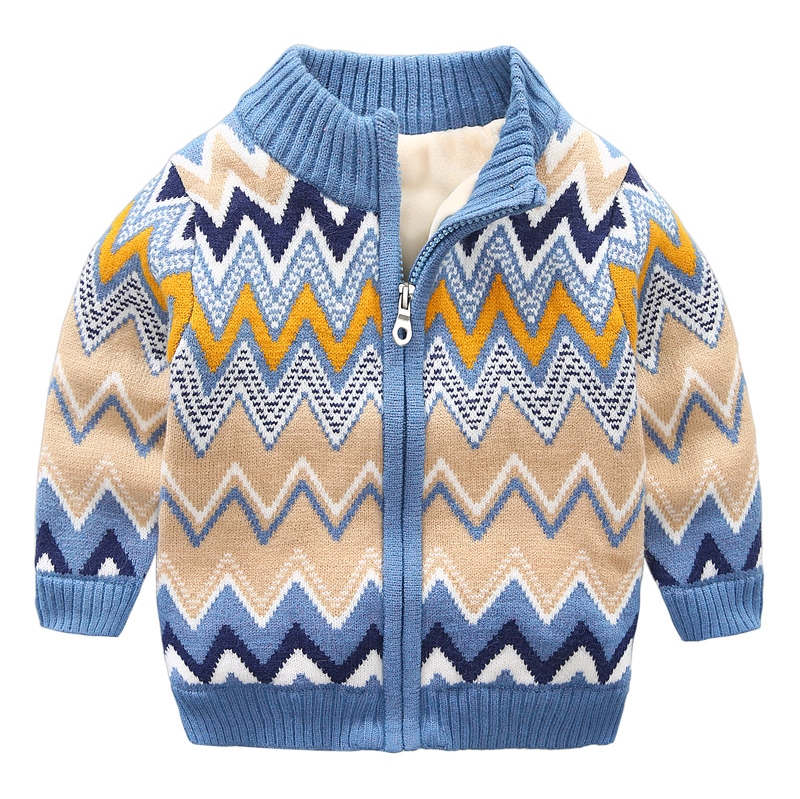 Boys sweater cardigan plus fleece thick autumn winter wear children's zipper jacket baby foreign gas cotton clothes 8558