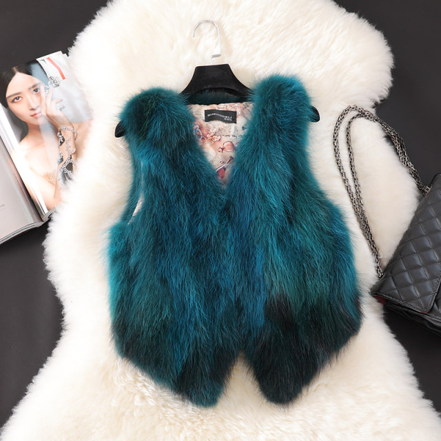 ລາຄາພິເສດ 2023 New Fox Fur Vest Fur One-piece Fur Vest Clip Women's Short Raccoon Fur Vest Slim Fit