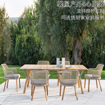 Outdoor Table Chairs Combined Solid Wood Patio Casual Nordic Garden Five Pieces Waterproof Sunscreen Long Table Casual Table And Chairs