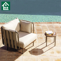 Nordic Rattan Sofa Combination Creative Minimalist Rope Chwood Aluminum Alloy Waterproof Sunscreen Garden Courtyard Casual Sofa