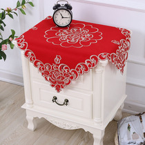Bedside table cover cloth cloth fabric embroidery pastoral celebration Red home universal small cover cloth printer dust cloth