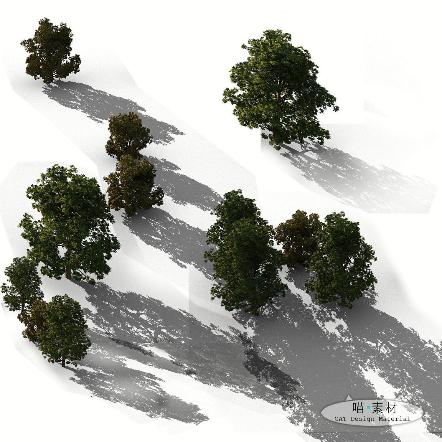 景观植物鸟瞰psd/tga分层效果图后期素材园林景观规划设计ps素材