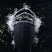 Bride headdress 2021 New Crystal smoke Flower Rain hollow crown Super fairy wedding dress atmospheric hair accessories original crown