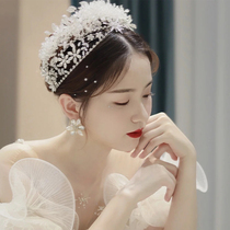 Bride Headwear Crown Full Crystal Pure Handmade Mori High-end Atmospheric Flower Zircon Hairband Combination Wedding Jewelry
