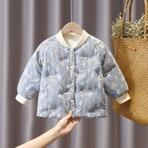 Male girl light thin down clothes short and small children 90 white duck suede liner baby autumn winter clothing warm jacket foreign air