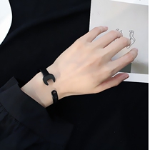 Mens girls fashion nostalgic mechanical ancient silver black concave letter wrench Titanium steel open trend bracelet trend