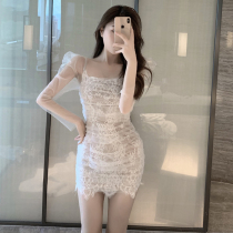 Womens 2021 new French fried street skirt gentle wear temperament lace mesh dress female summer dress