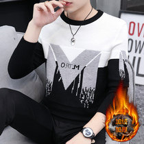 2022 winter thermal underwear men's single piece fleece thick sweater Korean style knitwear pullover bottoming shirt