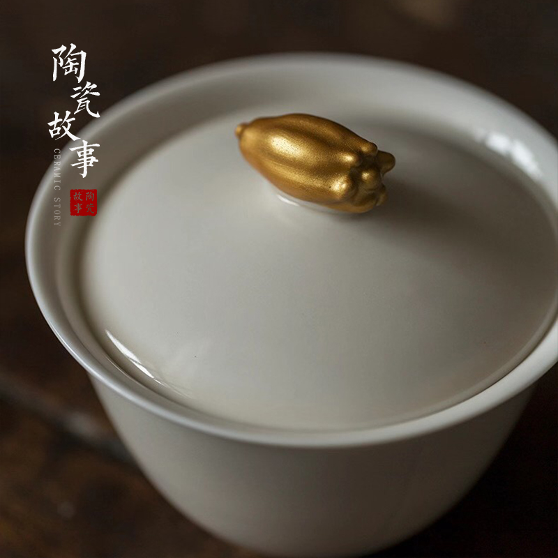 Jingdezhen ceramic story covered bowl bowl tea cups set a single white porcelain suet jade ceramic three tureen