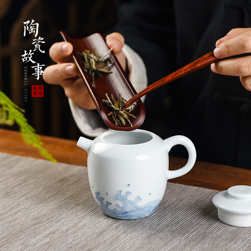 White porcelain ceramic story kung fu tea set suit I and contracted household high waves tureen cup teapot