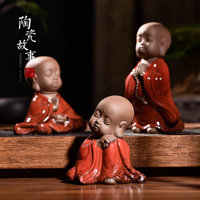 Purple ceramic furnishing articles pet boutique story tea to keep tea Japanese play the young monk tea tea tea table decoration