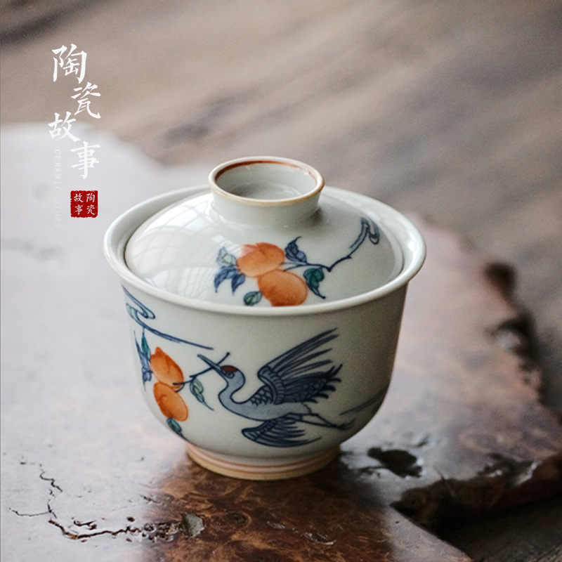 High - end checking hand - made ceramic story town tureen three blue and white color bucket crane tureen only single life of tureen
