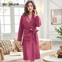 Nightgown ladies spring and autumn cotton thick long sleeve long bathrobe pajamas autumn and winter thin cotton sandwich home wear