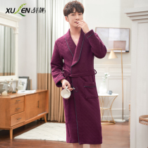 Bathrobe mens autumn and winter thickened warm cotton plus fat large size long bathrobe Japanese air cotton sandwich robe