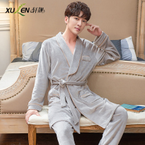 Pajamas men autumn and winter coral velvet thin plus size long nightgown set spring and autumn flannel bathrobe home wear