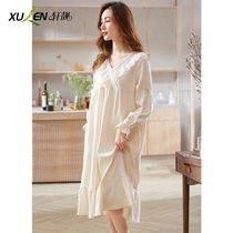 2022 New Spring Nightdress Ladies Spring and Autumn Cotton Long Sleeves Long Size Loose Pajamas Womens Dress
