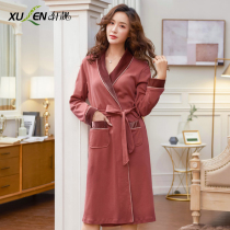 Long-sleeved womens spring and autumn long long sleeve cotton pajamas plus size sexy bathrobe womens autumn and winter thin Japanese robe