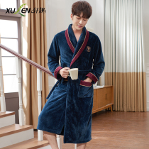 Nightgown male autumn and winter coral velvet thickened warm loose size long yukata winter flannel foreign pajamas
